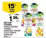 Continente Compal - nectar manga laranja/ laranja/ maracuja/ ananas coco/ manga maracujá promoção