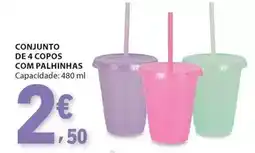 E.Leclerc com - conjunto de 4 copos com palhinhas promoção