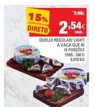 Continente Queijo Regular/Light a Vaca Que Ri 280g promoção