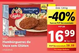 Lidl Iglo - hamburgues de vaca sem gluten promoção
