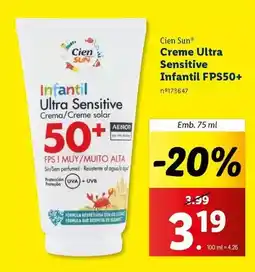 Lidl Cien - creme ultra sensitive infantil fps50+ promoção