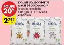 Pingo Doce Mimosa - iogurte liquido vegetal a base de coco promoção