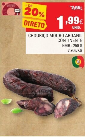 Continente Chouriço Mouro Arganil Continente 250g promoção