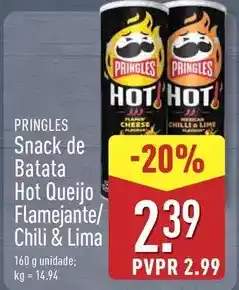 ALDI Pringles - snack de batata hot queijo flamejante/ chili & lima promoção
