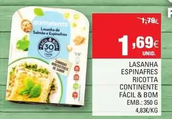 Continente Lasanha Espinafres Ricotta Continente 350g promoção