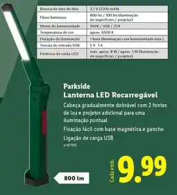 Lidl Parkside - lanterna led recarregável promoção