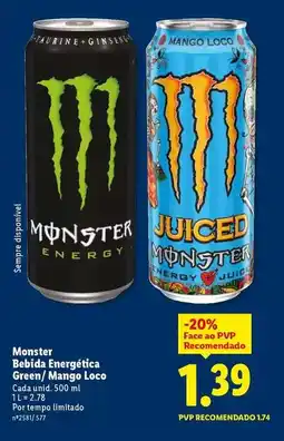 Lidl Monster - bebida energetica green/mango loco promoção