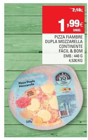 Continente Pizza Fiambre Pudla Mozzarella Continente Fácil & Bom 440g promoção