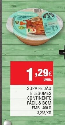 Continente Sopa Feijão e Legumes Continente Fácil & Bom 400g promoção