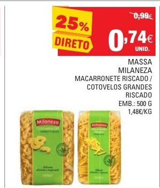 Continente Massa Milaneza 500g promoção