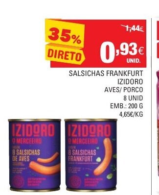 Continente Salsichas Frankfurt Izidoro 200g promoção
