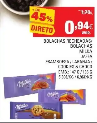 Continente Bolachas Recheadas/Bolachas Milka Jaffa 147g/135g promoção