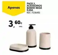 Continente Kasa - pack 3 acessorios banho bege promoção