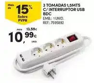 Continente 3 tomadas 1,5mts c/ interruptor usb bdc promoção