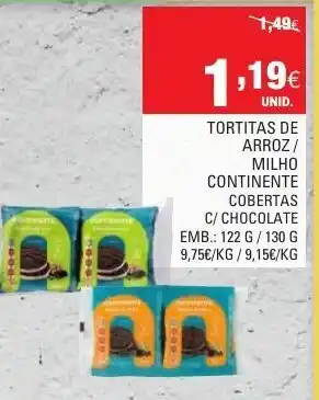 Continente Tortitas de Arroz /Milho Continente 122g/130g promoção