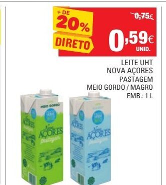 Continente Leite UHT Nova Açores Pastagem 1L promoção