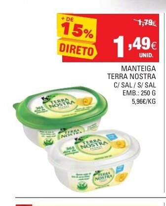 Continente Manteiga Terra Nostra C/Sal S/Sal 250g promoção