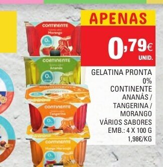 Continente Gelatina Pronta 0& Continente 4x100g promoção