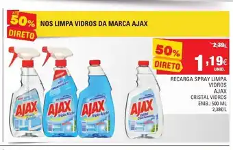 Continente Recarga Spray Limpa Vidros Ajax Cristal Vidros 500ml promoção