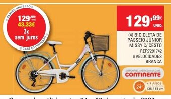 Continente Bicicleta de Passeio Júnior Missy C/Cesto promoção