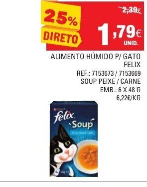 Continente Alimento Húmido P/Gato Felix 6x48g promoção