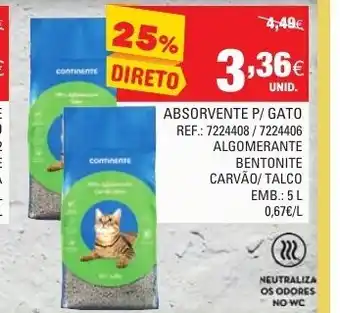 Continente Absorvente P/Gato Algomernate Bentonite Carvão/Talco 5L5L promoção