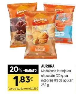 Coviran AURORA Madalenas laranja ou chocolate, ou integrais 0% de açúcar promoção