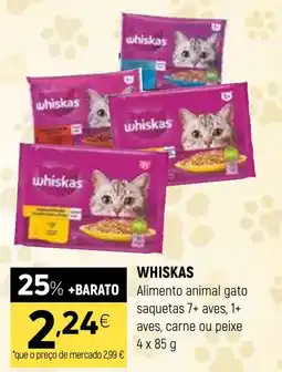 Coviran WHISKAS Alimento animal gato saquetas 7+ aves, 1+ aves, carne ou peixe promoção