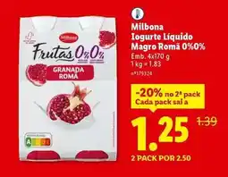 Lidl Milbona - iogurte liquido magro roma 0%0% promoção