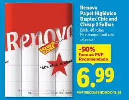 Lidl Renova - papel higiénico duplex chic and cheap 2 folhas promoção