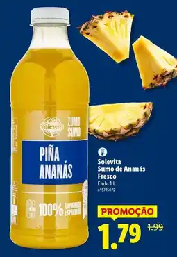Lidl Solevita - sumo de ananas fresco promoção