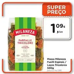 Aqui é fresco Massa Milaneza Fusilli Espirais / Laços Tricolores promoção