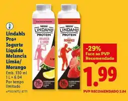 Lidl Lindahls - pro+ iogurte liquido melancia limao/ morango promoção