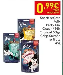 Recheio Purina - snack p/ gato felix party mix ocean/ mix original 60g/ crisp salmão e truta 45g promoção