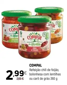 Coviran COMPAL Refeição chili de feijão, bolonhesa com lentilhas ou caril de grão promoção