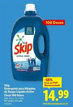 Lidl Skip - detergente para maquina da roupa liquido active clean 100 doses promoção