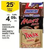 Continente Mini - snack's chocolate snickers/mars/twix promoção