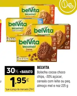Coviran BELVITA Bolacha cocoa choco chips, -30% açúcar, cereais com leite ou peq. almoço mel e noz promoção