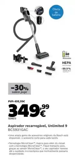 Radio Popular A+ - aspirador recargável, unlimited 9 bcs931gac promoção