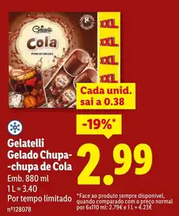 Lidl Gelatelli Gelado Chupa-chupa de Cola promoção