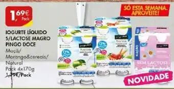 Pingo Doce Iogurte Líquido S/Lactose Magros Pingo Doce Pack 4x170g promoção