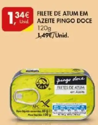 Pingo Doce Filete de Atum Em Azeite Pingo Doce 120g promoção