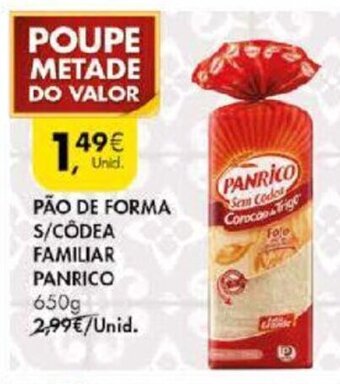 Pingo Doce Pão de Forma S/Côdea Familiar Panrico 650g promoção