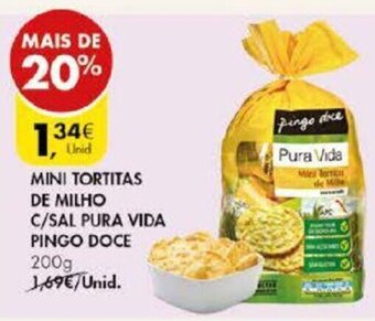 Pingo Doce Mini Tortitas de Milho C/ Sal Pura Vida Pingo Doce 200g promoção