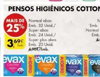 Pingo Doce Pensos Higiénicos Cottonlike Evax Normal Abas 32 Unid promoção