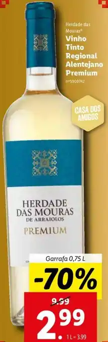 Lidl Herdade de Mouras Vinho Tinto Regional Alentejano Premium 0,75L promoção
