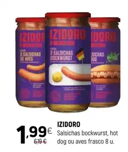 Coviran IZIDORO Salsichas bockwurst, hot dog ou aves frasco 8 u. promoção