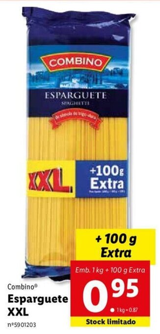 Lidl Combino Esparguete XXL 1kg+100g promoção