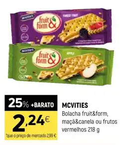 Coviran MCVITIES Bolacha fruit&form, maçã&canela ou frutos vermelhos promoção