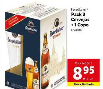 Lidl Benediktiner Pack 3 Cervejas + 1 Copo 3x0,50L promoção